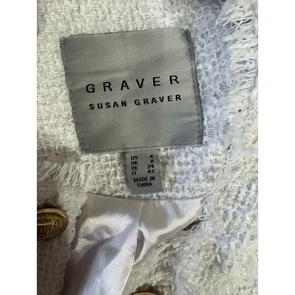 QVC Susan Graver Cropped Tweed Blazer w/ Fringe Detail White NWOT Size 4 - Picture 6 of 9